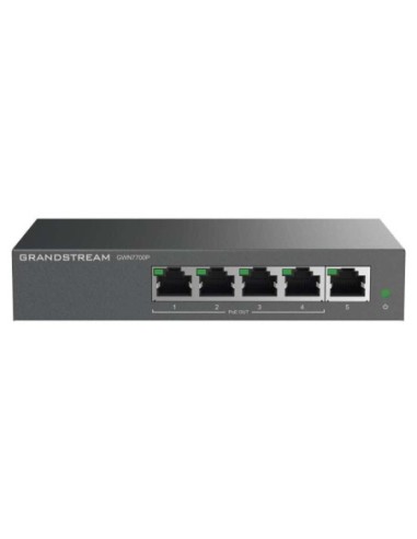GWN7700P Switch PoE+ Gigabit No Administrable / 5 puertos 10/100/1000 Mbps / 4 puertos PoE+ / hasta 60W , Grandstream, Switches Guatemala