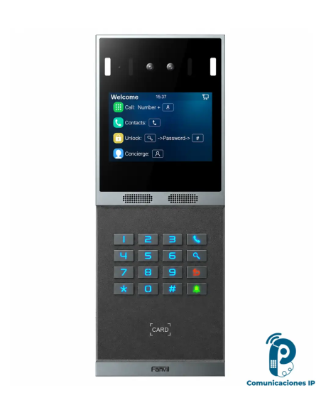 i66 intercomunicador para control de acceso, reconocimiento facial, cámara dual y apertura tarjeta, código QR o PIN, IP66-IK07