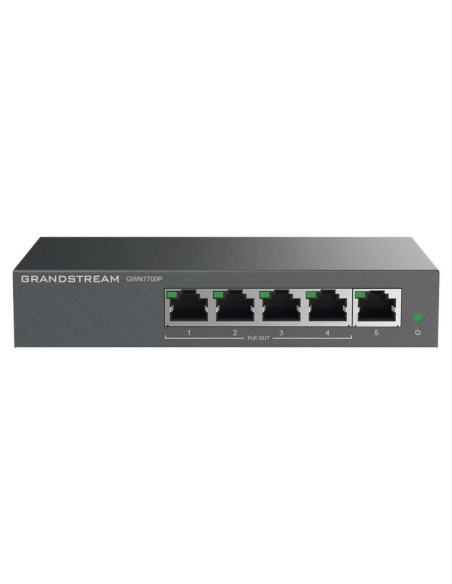 GWN7700P Switch PoE+ Gigabit No Administrable / 5 puertos 10/100/1000 Mbps / 4 puertos PoE+ / hasta 60W , Grandstream, Switches Guatemala