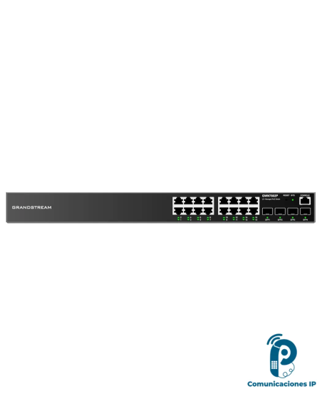 GWN7802P switch administrable Layer 2+ para redes empresariales con 16 puertos Gigabit PoE+ y 4 SFP de 1 Gbps