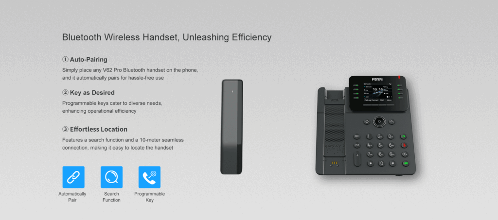 v62 pro fanvil prime teléfono empresarial cuenta con una pantalla lcd en color hd de 2,8 pulgadas (320 x 240), admite 12 líneas sip y audio conferencia de 6 vías
